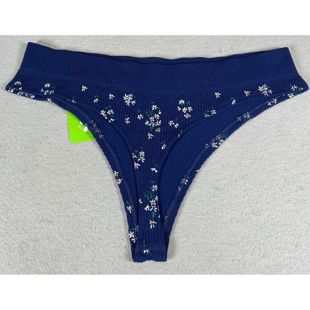 Honeydew Intimates Bailey Thong Panty Large‎ Twilight Floral Ribbed Blue NWT